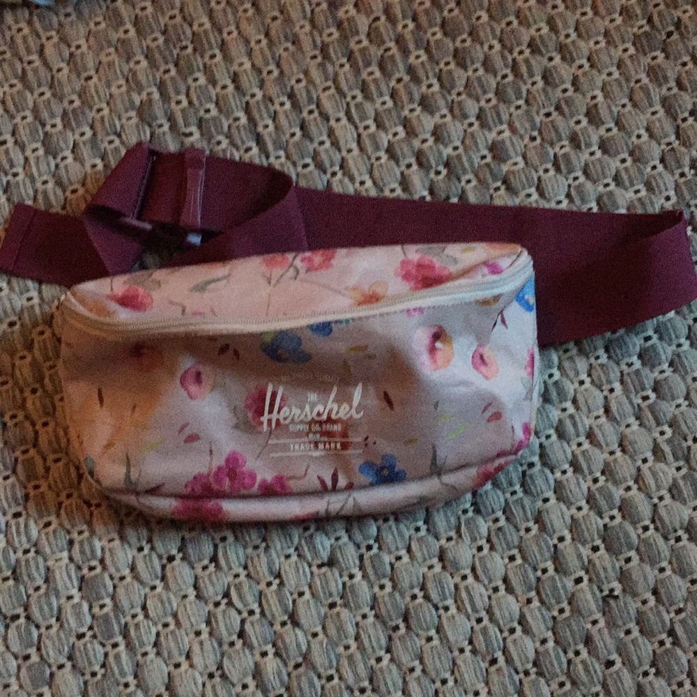 Herschel Supply Co. Pink Floral Belt Bag with Burgundy Strap